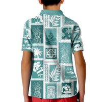 Hawaii Christmas Retro Patchwork Kid Polo Shirt Teal LT7 - Polynesian Pride