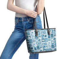 Hawaii Christmas Retro Patchwork Leather Tote Bag Aquamarine LT7 - Polynesian Pride