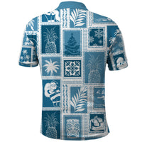 Hawaii Christmas Retro Patchwork Polo Shirt Aquamarine LT7 - Polynesian Pride