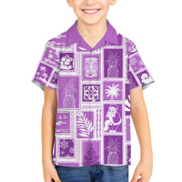 Hawaii Christmas Retro Patchwork Family Matching Off Shoulder Short Dress and Hawaiian Shirt Violet LT7 Son's Shirt Violet - Polynesian Pride