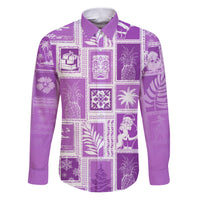 Hawaii Christmas Retro Patchwork Family Matching Puletasi Dress and Hawaiian Shirt Violet LT7 Dad's Shirt - Long Sleeve Violet - Polynesian Pride