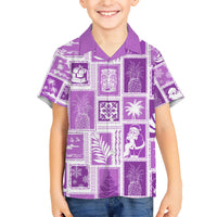 Hawaii Christmas Retro Patchwork Family Matching Short Sleeve Bodycon Dress and Hawaiian Shirt Violet LT7 Son's Shirt Violet - Polynesian Pride