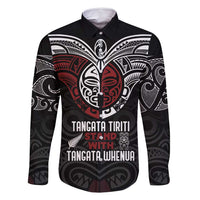 Maori Hongi Toitu Te Tiriti Family Matching Tank Maxi Dress and Hawaiian Shirt Tangata Tiriti Stand With Tangata Whenua LT7 Dad's Shirt - Long Sleeve Black - Polynesian Pride