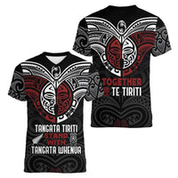 Maori Hongi Toitu Te Tiriti Women V-Neck T-Shirt Tangata Tiriti Stand With Tangata Whenua