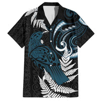 New Zealand Tui Bird Family Matching Off Shoulder Maxi Dress and Hawaiian Shirt Maori Kowhaiwhai LT7 Dad's Shirt - Short Sleeve Teal - Polynesian Pride