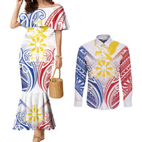 Philippines Tribal Sun Personalized Couples Matching Mermaid Dress and Long Sleeve Button Shirt Hunting Eagle LT7 White - Polynesian Pride