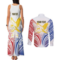 Philippines Tribal Sun Personalized Couples Matching Tank Maxi Dress and Long Sleeve Button Shirt Hunting Eagle LT7 - Polynesian Pride