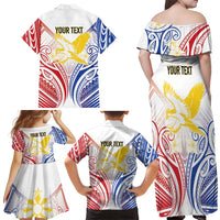 Philippines Tribal Sun Personalized Family Matching Off Shoulder Maxi Dress and Hawaiian Shirt Hunting Eagle