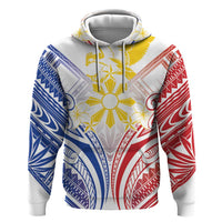Philippines Tribal Sun Personalized Zip Hoodie Hunting Eagle LT7 Pullover Hoodie White - Polynesian Pride
