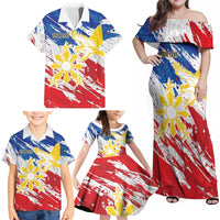 Personalized Filipino Sun and Stars Family Matching Off Shoulder Maxi Dress and Hawaiian Shirt Grunge Vibes