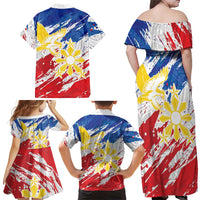 Personalized Filipino Sun and Stars Family Matching Off Shoulder Maxi Dress and Hawaiian Shirt Grunge Vibes