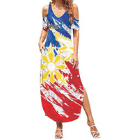 Personalized Filipino Sun and Stars Summer Maxi Dress Grunge Vibes LT7 Women White - Polynesian Pride