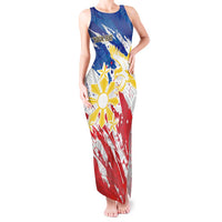 Personalized Filipino Sun and Stars Tank Maxi Dress Grunge Vibes LT7 Women White - Polynesian Pride