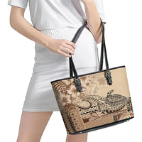 Vaiaso o le Gagana Samoa Leather Tote Bag Siapo Motif Beige LT7 - Polynesian Pride