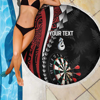 Personalized New Zealand Darts Beach Blanket Kowhaiwhai Whero Koiri - Manaia