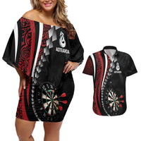 Personalized New Zealand Darts Couples Matching Off Shoulder Short Dress and Hawaiian Shirt Kowhaiwhai Whero Koiri - Manaia
