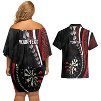 Personalized New Zealand Darts Couples Matching Off Shoulder Short Dress and Hawaiian Shirt Kowhaiwhai Whero Koiri - Manaia