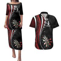 Personalized New Zealand Darts Couples Matching Puletasi and Hawaiian Shirt Kowhaiwhai Whero Koiri - Manaia