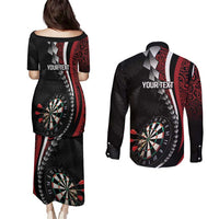 Personalized New Zealand Darts Couples Matching Puletasi and Long Sleeve Button Shirt Kowhaiwhai Whero Koiri - Manaia