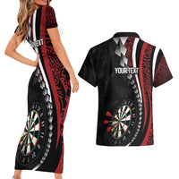Personalized New Zealand Darts Couples Matching Short Sleeve Bodycon Dress and Hawaiian Shirt Kowhaiwhai Whero Koiri - Manaia