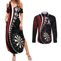Personalized New Zealand Darts Couples Matching Summer Maxi Dress and Long Sleeve Button Shirt Kowhaiwhai Whero Koiri - Manaia
