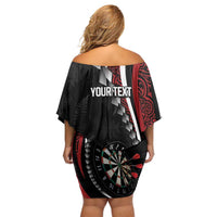 Personalized New Zealand Darts Family Matching Off Shoulder Short Dress and Hawaiian Shirt Kowhaiwhai Whero Koiri - Manaia