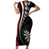 Personalized New Zealand Darts Family Matching Short Sleeve Bodycon Dress and Hawaiian Shirt Kowhaiwhai Whero Koiri - Manaia