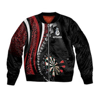 Personalized New Zealand Darts Sleeve Zip Bomber Jacket Kowhaiwhai Whero Koiri - Manaia