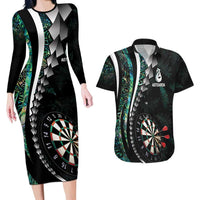 Personalized New Zealand Darts Couples Matching Long Sleeve Bodycon Dress and Hawaiian Shirt Paua Shell Koiri - Manaia
