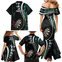 Personalized New Zealand Darts Family Matching Mermaid Dress and Hawaiian Shirt Paua Shell Koiri - Manaia