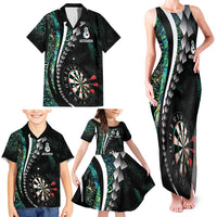 Personalized New Zealand Darts Family Matching Tank Maxi Dress and Hawaiian Shirt Paua Shell Koiri - Manaia