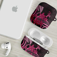 Aotearoa Maori AirPods Case Pink Fern Ribbons on Black - Polynesian Pride