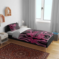 Aotearoa Maori Bedding Set Pink Fern Ribbons on Black - Polynesian Pride