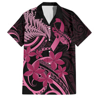 Aotearoa Maori Family Matching Off The Shoulder Long Sleeve Dress and Hawaiian Shirt Pink Fern Ribbons on Black LT7 Dad's Shirt - Short Sleeve Black - Polynesian Pride