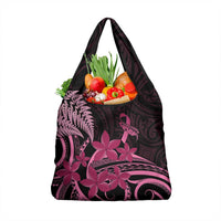 Aotearoa Maori Grocery Bag Pink Fern Ribbons on Black - Polynesian Pride