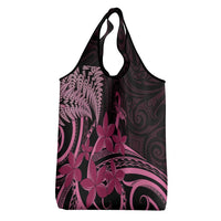 Aotearoa Maori Grocery Bag Pink Fern Ribbons on Black - Polynesian Pride