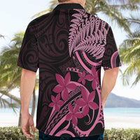 Aotearoa Maori Hawaiian Shirt Pink Fern Ribbons on Black - Polynesian Pride