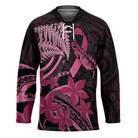Aotearoa Maori Hockey Jersey Pink Fern Ribbons on Black LT7 Unisex Black - Polynesian Pride