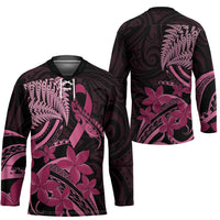 Aotearoa Maori Hockey Jersey Pink Fern Ribbons on Black LT7 - Polynesian Pride