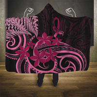 Aotearoa Maori Hooded Blanket Pink Fern Ribbons on Black - Polynesian Pride