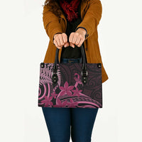 Aotearoa Maori Leather Bag Pink Fern Ribbons on Black - Polynesian Pride