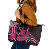 Aotearoa Maori Leather Tote Bag Pink Fern Ribbons on Black LT7 Black - Polynesian Pride