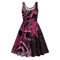 Aotearoa Maori Midi Dress Pink Fern Ribbons on Black - Polynesian Pride