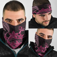 Aotearoa Maori Neck Gaiter Pink Fern Ribbons on Black LT7