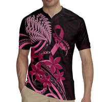 Aotearoa Maori Rugby Jersey Pink Fern Ribbons on Black - Polynesian Pride