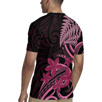 Aotearoa Maori Rugby Jersey Pink Fern Ribbons on Black - Polynesian Pride