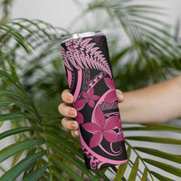 Aotearoa Maori Skinny Tumbler Pink Fern Ribbons on Black - Polynesian Pride