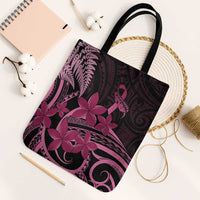 Aotearoa Maori Tote Bag Pink Fern Ribbons on Black LT7 Black Strap One Size Black - Polynesian Pride