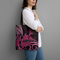 Aotearoa Maori Tote Bag Pink Fern Ribbons on Black LT7 - Polynesian Pride