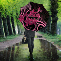Aotearoa Maori Umbrella Pink Fern Ribbons on Black - Polynesian Pride